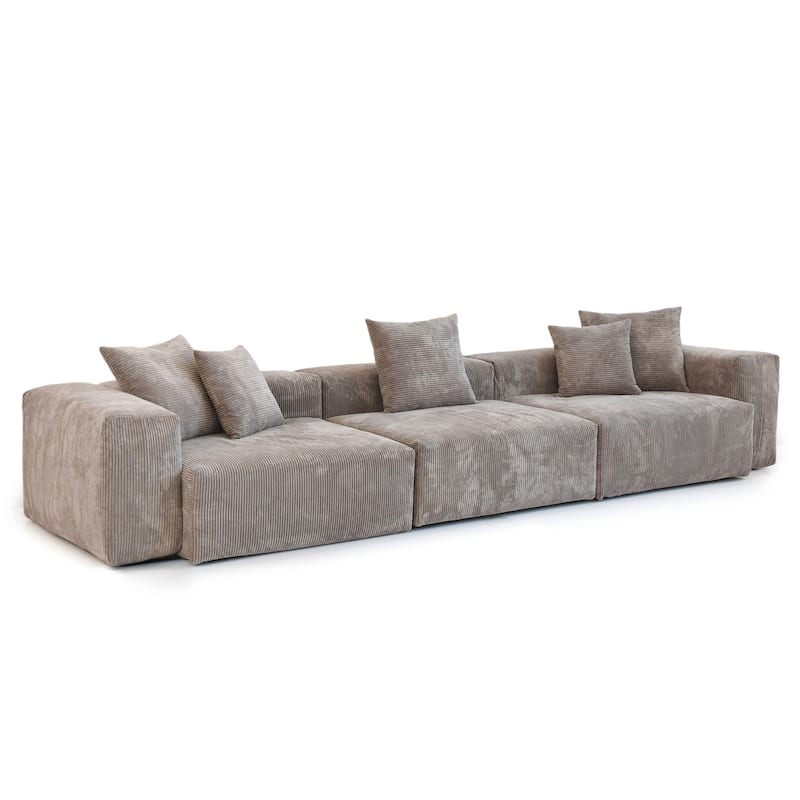 142" Contemporary Corduroy Sectional Sofa Classic Deep Couch