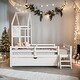 preview thumbnail 2 of 26, Wood Twin House Platform Bed with Guardrail and Storage Drawer,Kids Bed Design