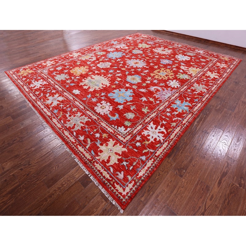 Golden Nile Red Turkish Oushak Handmade Wool Rug - 12' 2" X 15' 5"