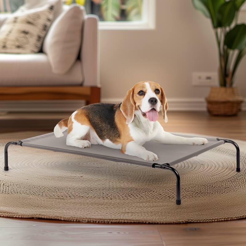 Grey Large Elevated Dog Bed with Powder Coated Steel Frame Perfect for Indoor and Outdoor - 43"D x 26"W x 8"H