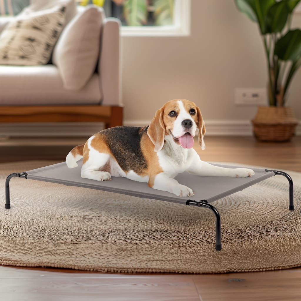 Grey Large Elevated Dog Bed with Powder Coated Steel Frame Perfect for Indoor and Outdoor