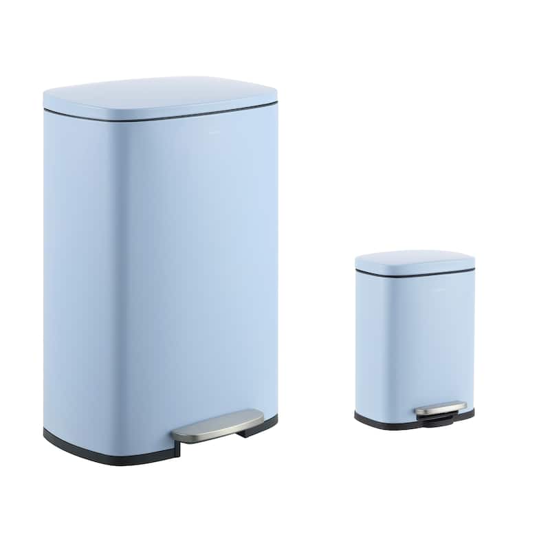 happimess 13-Gallon Trash Can with Soft-Close Lid and FREE Mini Trash Can - Tide Pool Blue