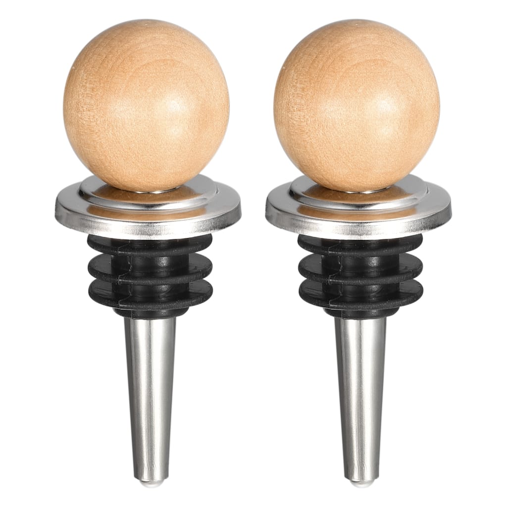 2pcs Stainless Steel Wine Bottle Stopper with Wood Ball for Beer - Silver