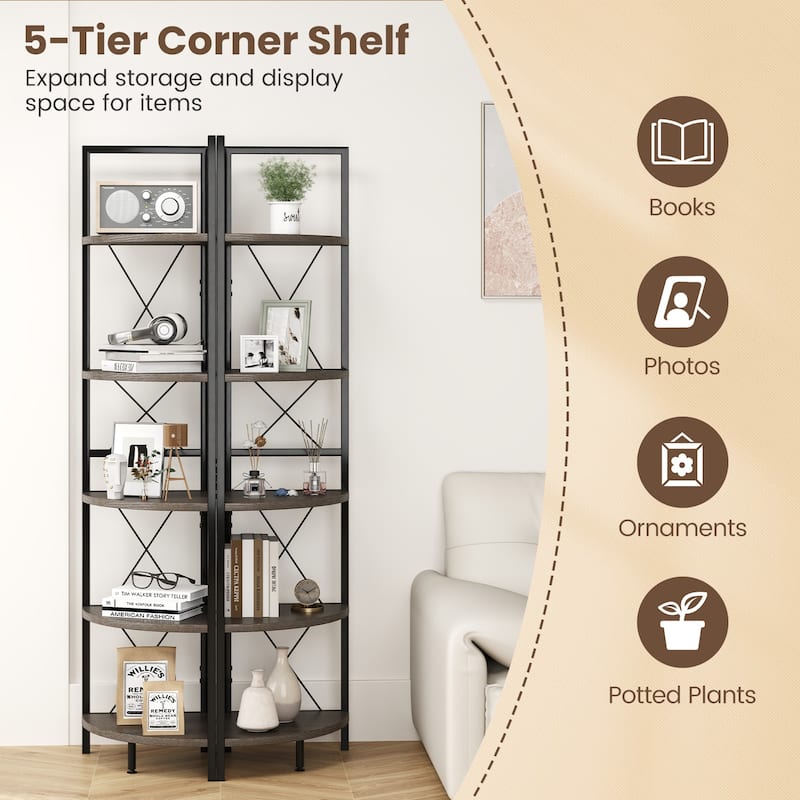 Gymax 2 PCS 5-tier Corner Display Rack Corner Ladder Bookshelf w/