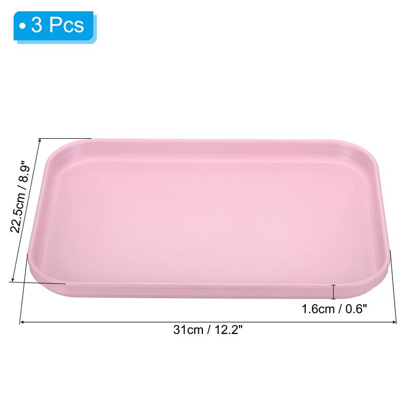 3Pcs Plastic Fast Food Serving Tray 12.2" x 8.9", Serving Platter - 12.2" x 8.9" - Pink