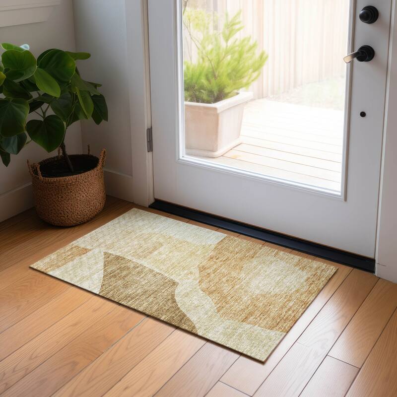 Machine Washable Indoor/ Outdoor Chantille Modern Abstract Rug - Beige - 1'8" x 2'6"