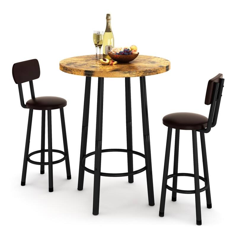 3 Piece Pub Dining Set, Kitchen Counter Height Bistro Set, Round Bar Table and 2 Stools for Living Room and Small Space