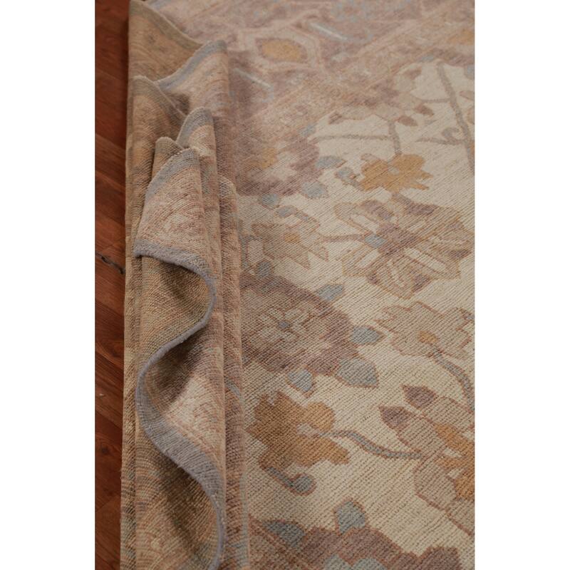 Hand Knotted Oriental 100% Wool Carpet Transitional Medallion Greys & Charcoal Oushak Area Rug - 14' 3'' X 10' 0''