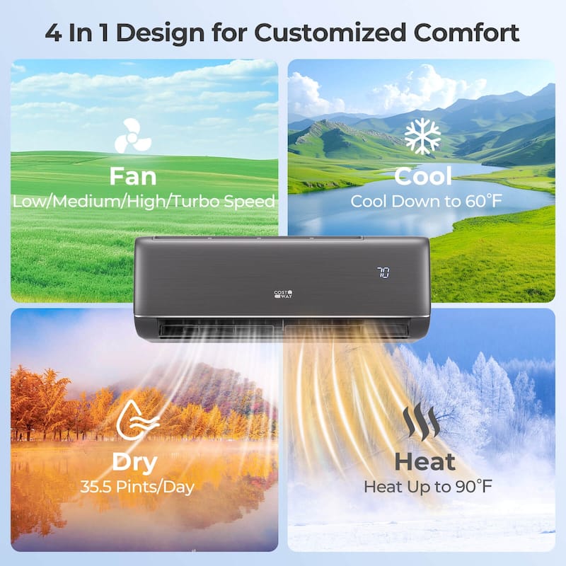 Costway 9100BTU Wifi Enabled Mini Split AC 20.5 SEER2115V Inverter Air