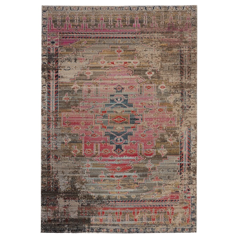 Cicero Indoor and Outdoor Medallion Area Rug - 4' x 6' - Pink/Taupe