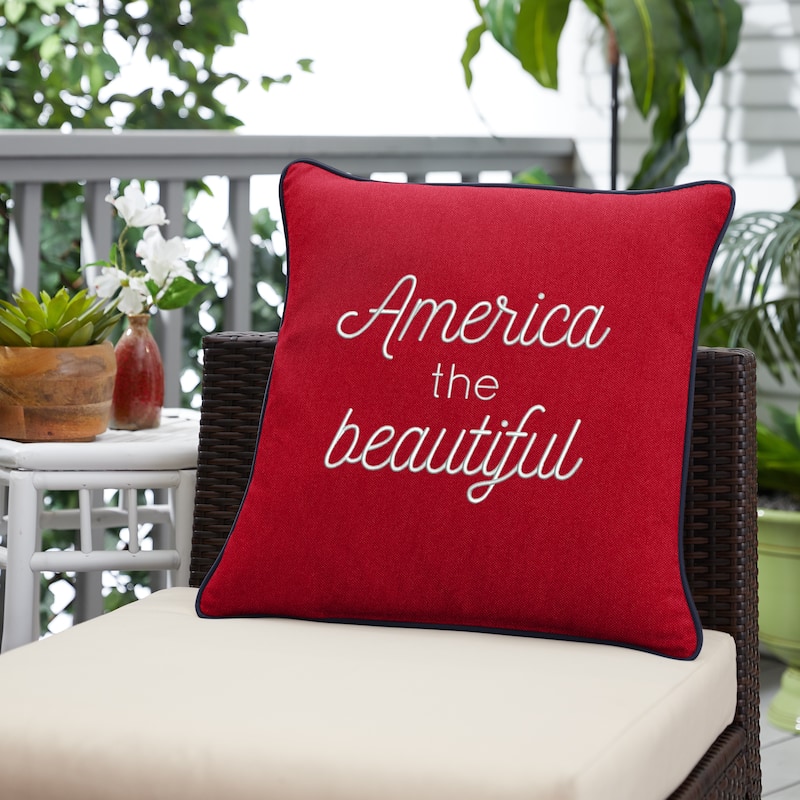 Mozaic Embroidered America the Beautiful Indoor/Outdoor Square Pillow