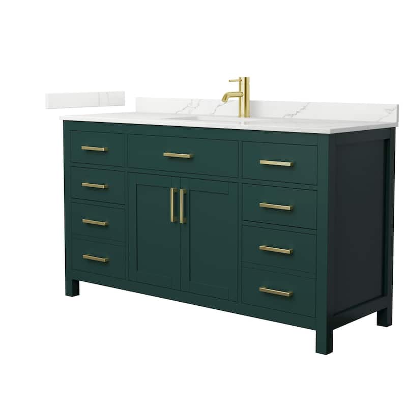Wyndham Collection WCG2424-60S-QTZ-UNSMXX Beckett 60" Free Standing - Green / Giotto Quartz Top / Brushed Gold Hardware