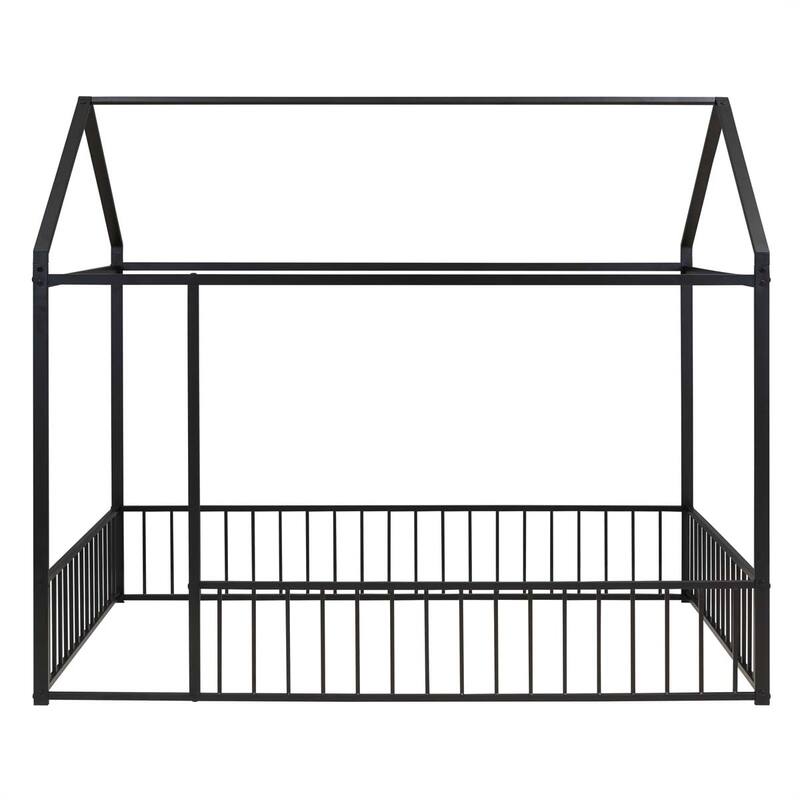 Full Size Metal Bed House Bed Frame with Fence