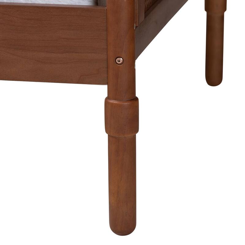 Carmiya Scalloped Daybed - Twin Size Wood Frame with Rattan Panels, Arched Boho Coastal Style Bed for Living Room or Bedroom