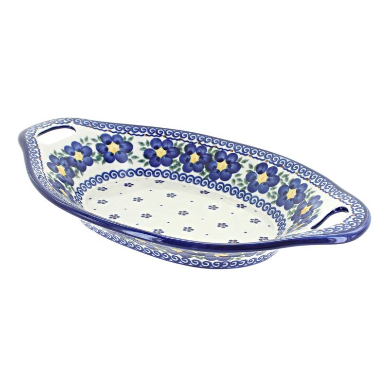 Blue Rose Polish Pottery 110 Vena Bread Tray with Handles - Spring Blossom