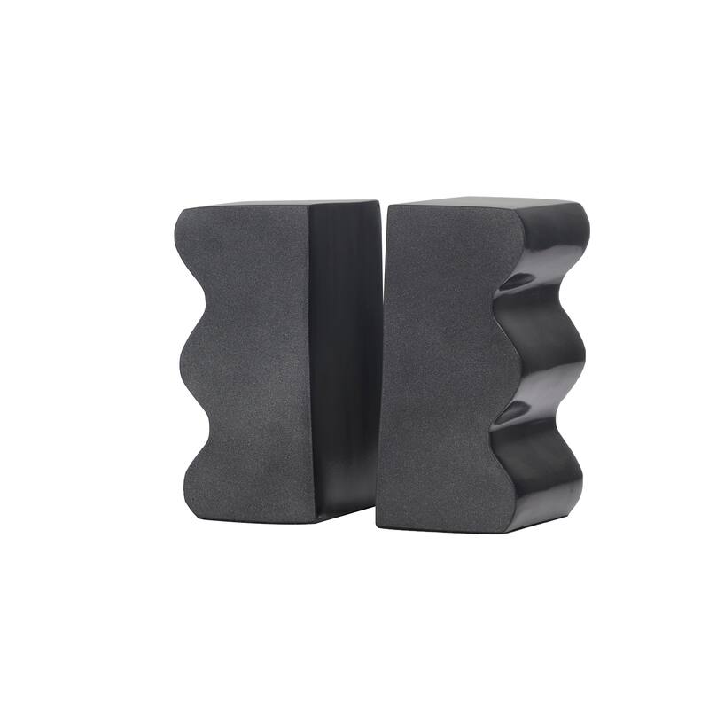 Dark Gray Aluminum Metal Wave Inspired Decorative Bookends (Set of 2)