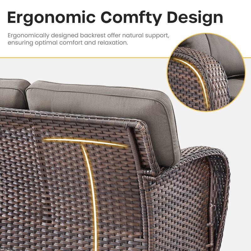 Gymojoy 3-Seater Outdoor Sofa - T-Shaped High Back & 5-inch Cushions, All-Weather PE Rattan for Patio, Garden, Balcony Lounging