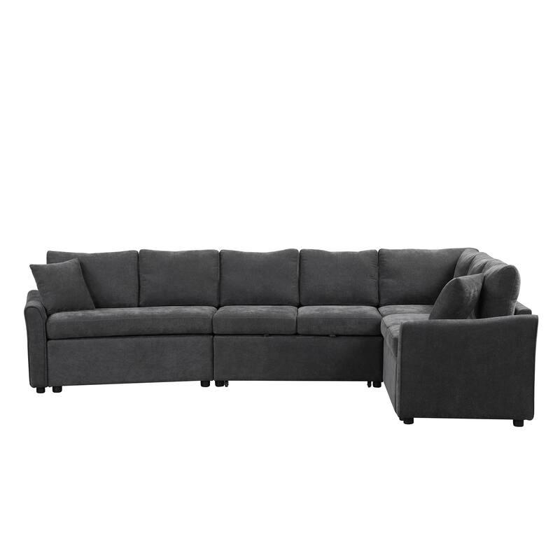 L-shaped Sofa Convertible Sofa Bed Pull Out Sofa Sleeper with Two Back Pillows, Two USB Ports and Two Power Sockets