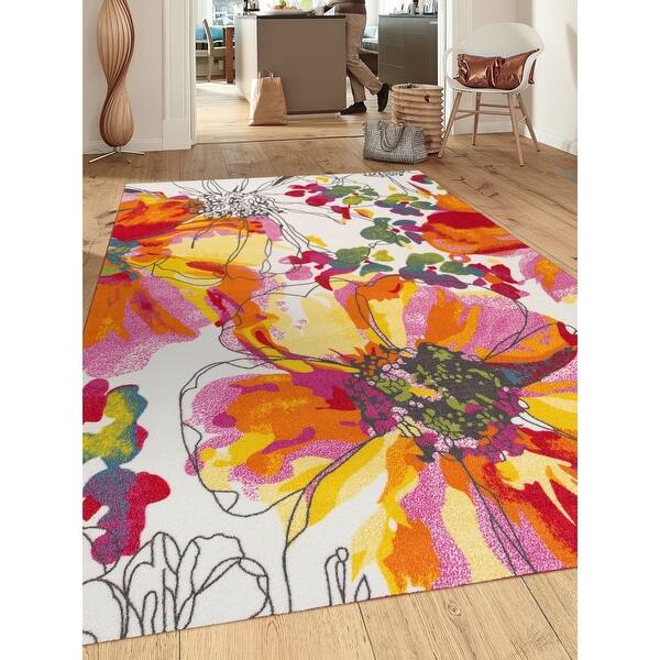 Modern Bright Flowers Non Slip Area Rug Multi
