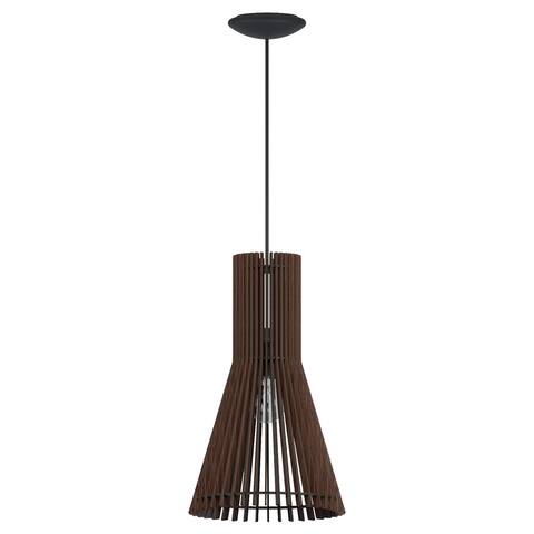 Eglo Atenza Pendant with Matte Nickel Finish and Dark Brown Wood Shade