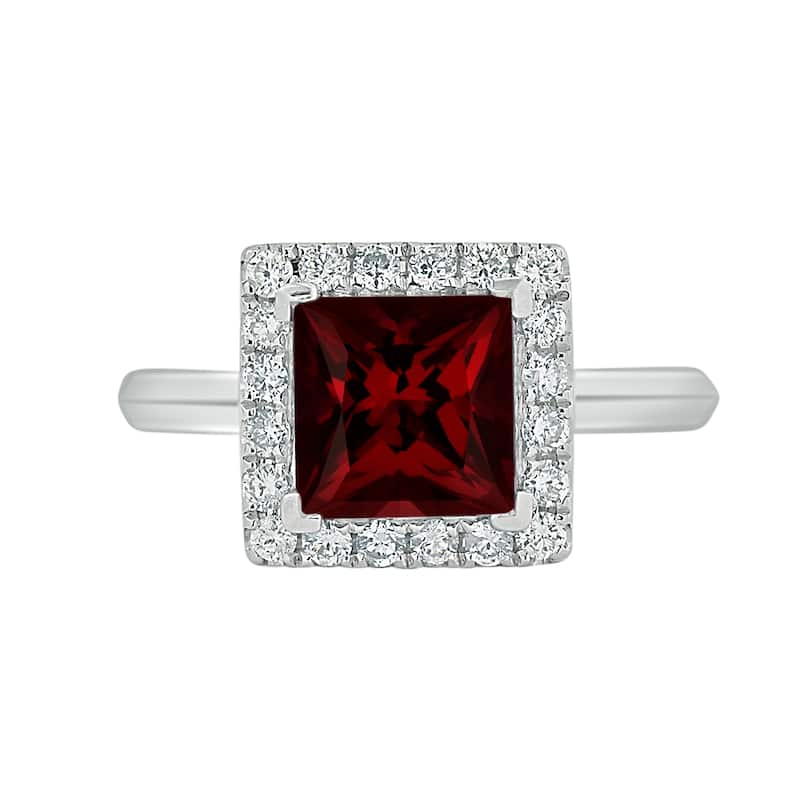 Auriya 1 3/4ct Princess-cut Garnet Gemstone Halo Diamond Engagement Ring 1/3ctw 14k Gold