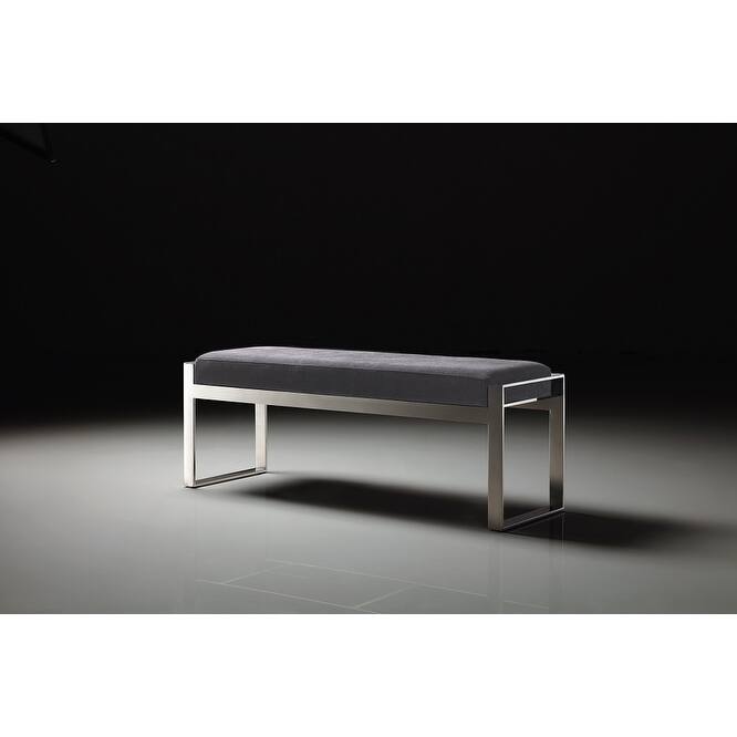Pasargad Home Luxe Velvet with St. Steel Bench, Grey - W51.2"xD16"xH18.9"