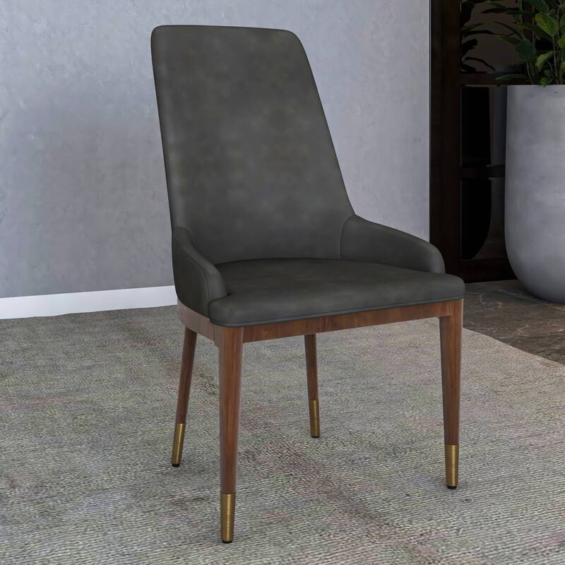 Dining Chair Upholstered in Leather with Rubberwood Frame Set of 4 Side Chair High Back and Gold Accent Legs