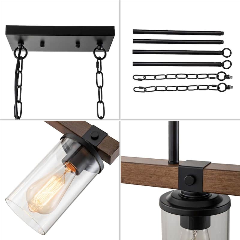 Starsky 4-Light Modern Farmhouse Cluster Chandelier Linear Kitchen Island Light with Cylindrical Glass Shade