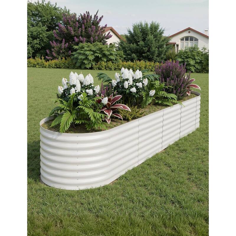 Oval Raised Garden Bed - 0.6mm Resistant Galvanized Steel Planter Box with Tool-Free Assembly,2 PCS - Beige - 8X2X2ft