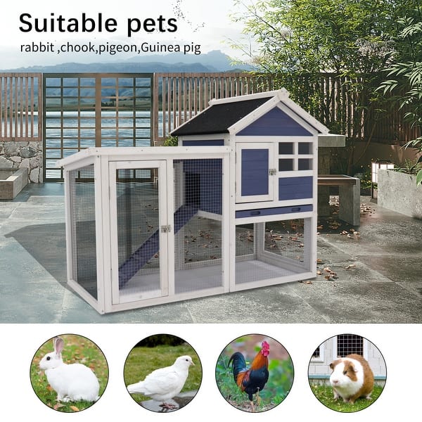 slide 2 of 7, 48''Deluxe Wooden Blue Chicken Coop