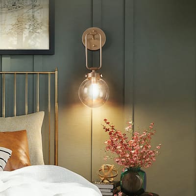 Holla Modern Contemporary Gold Glass Unique Wall Sconces Globe Vanity Lights for Foyer/ Stairway/ Bathroom - L5" x W7" x H14.5"