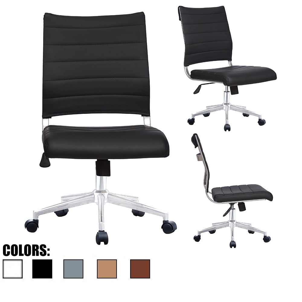 (Retired) Ergonomic Executive Mid back PU Leather Office Chair Armless Side No Arms Tilt With Wheels Padded Seat Cushion