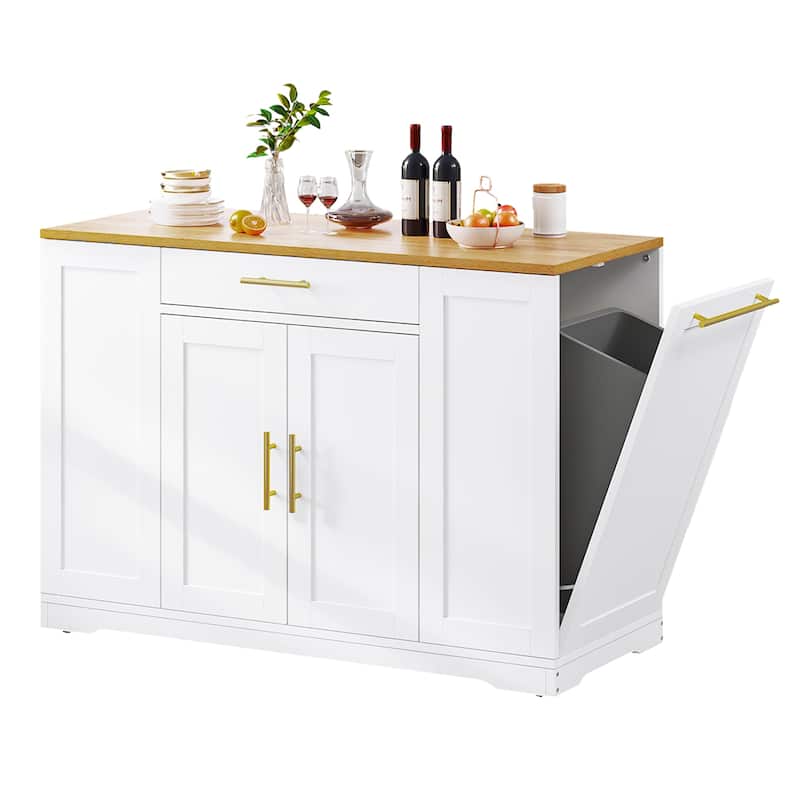 Moasis 53-inch Rolling Kitchen Island Storage Cabinet Portable Mobile Kitchen Cart - White
