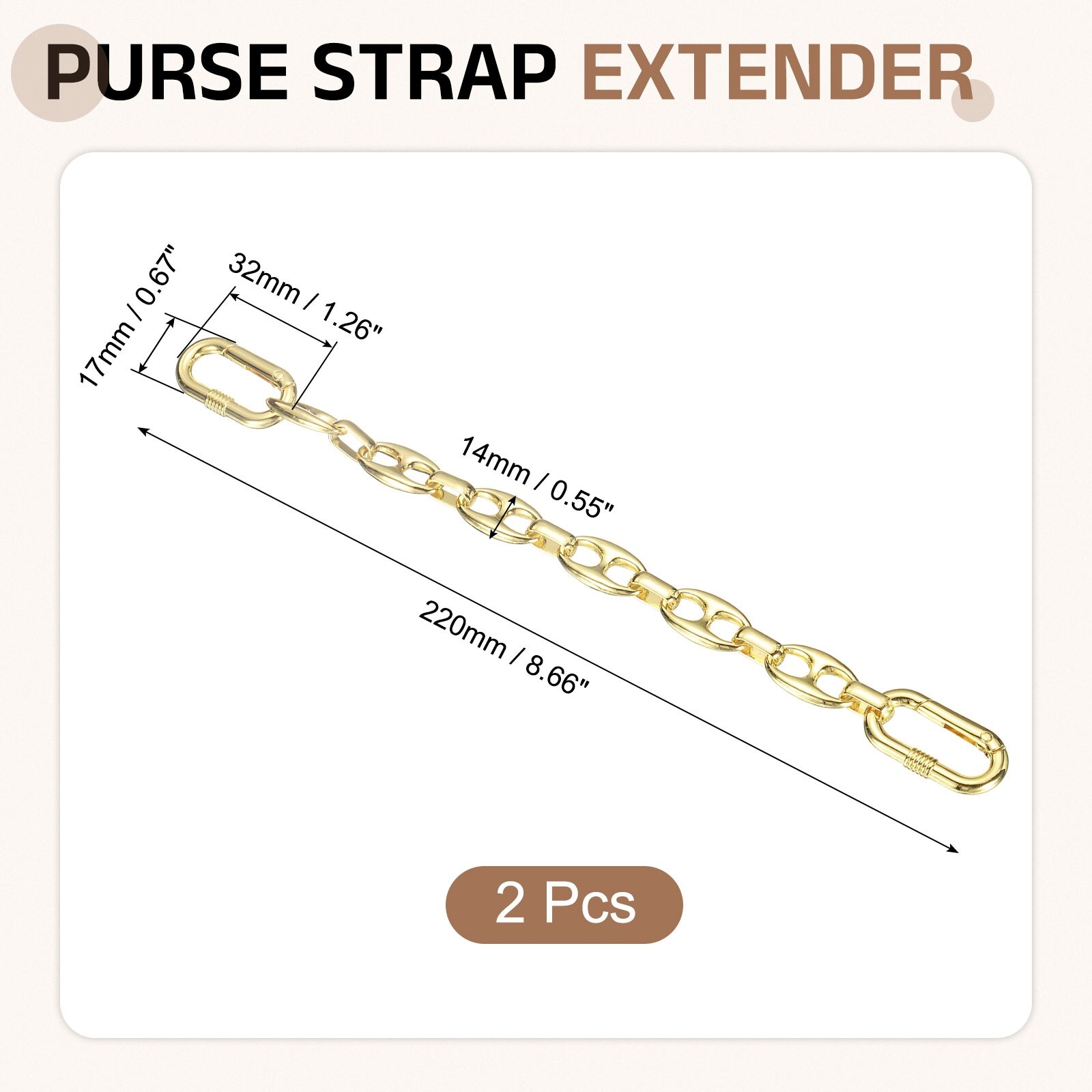 Purse Strap Extender, Metal Bag Replacement Handbag Chain with Spring Buckle, Flat Style