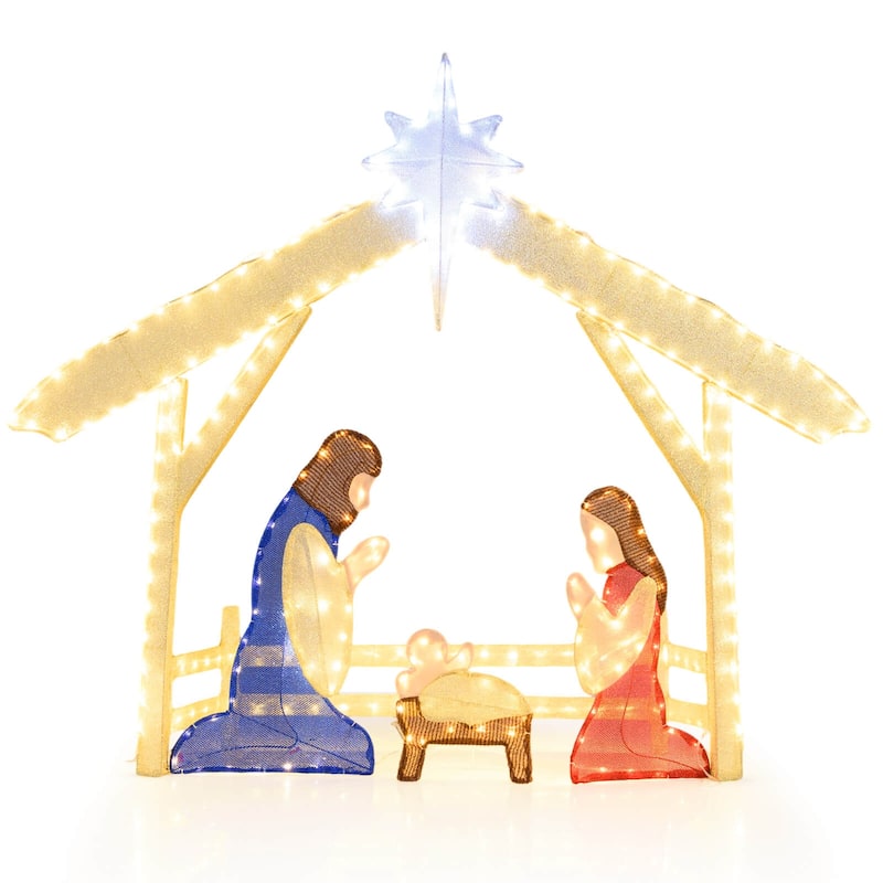 Costway 4 Ft Lighted Nativity Scene with 272 Warm & Cold White LED - as pic shows - See Details