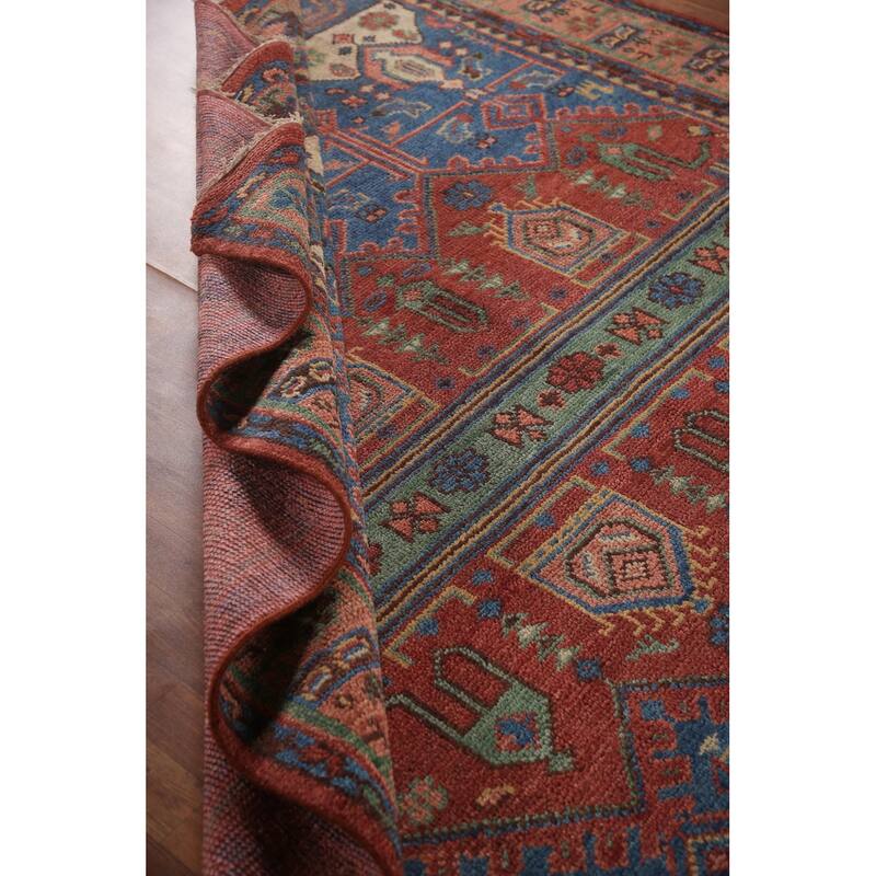 Geometric Red Sirjan Oriental Area Rug Hand-knotted Wool Carpet - 8'0"x 9'10"