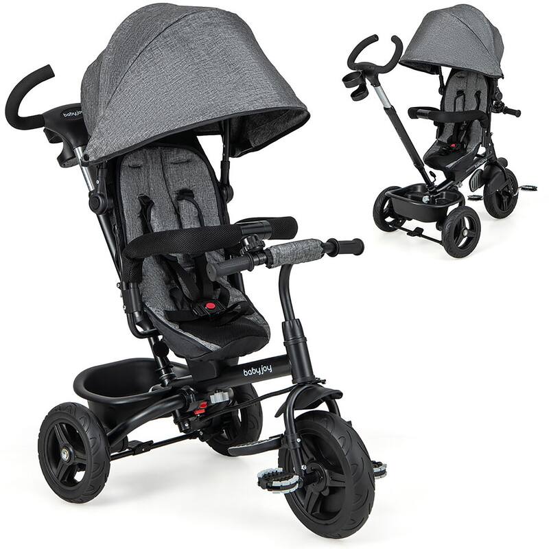 Gymax 4-in-1 Baby Tricycle Toddler Trike w/ Reversible Seat Canopy &