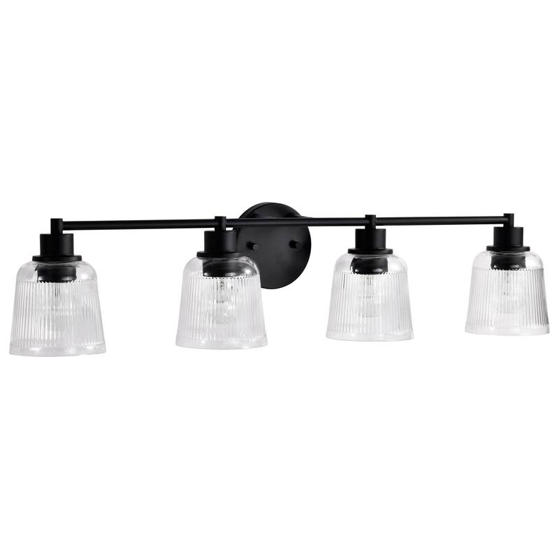 Grayson 4 Light Vanity Matte Black Finish Clear Ribbed Glass - Matte Black