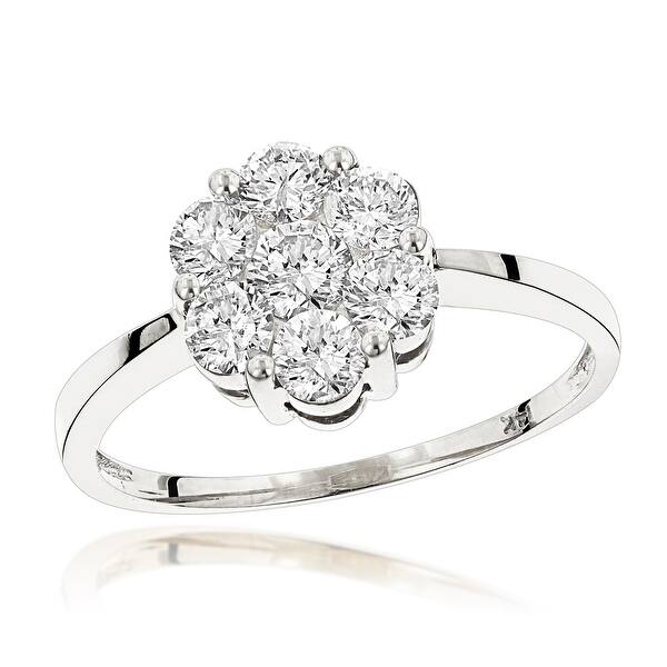 1 Ct Black /& White Round Diamond with 14K White Gold Over Sliver Cluster Ring