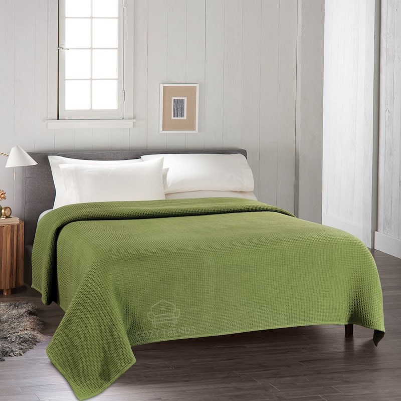 100-percent Cotton Waffle Weave Medium Weight All Season Thermal Blankets - Twin - Sage