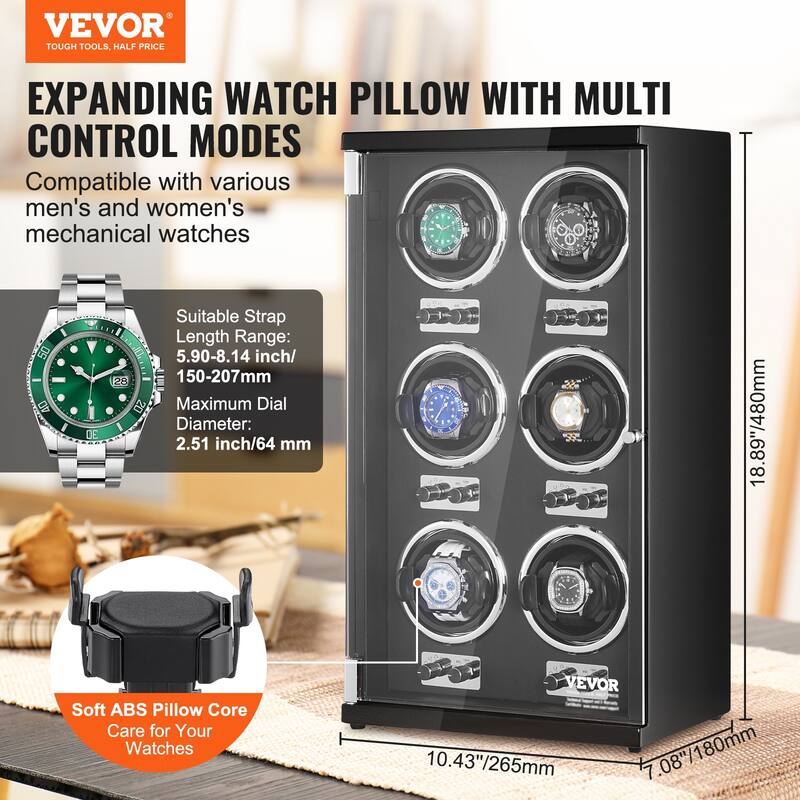 VEVOR Watch Winder with 1-8 for Men's and Women's Automatic Watches with Super Quiet Japanese Mabuchi Motors LED Lights