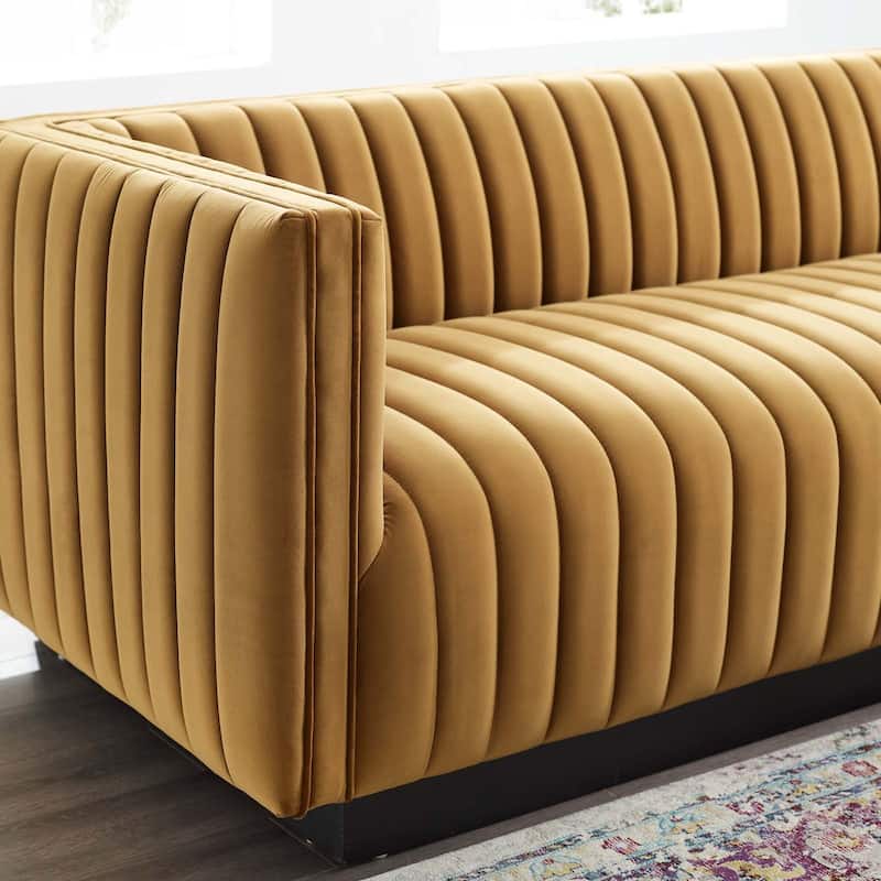 Silver Orchid Rosar Channel Tufted Velvet Sofa