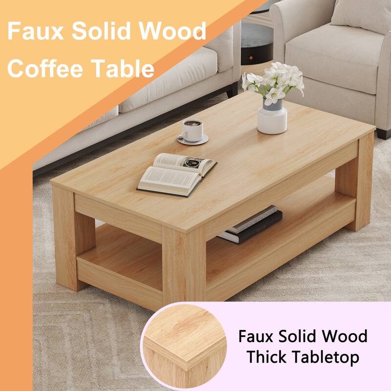 A modern and practical coffee table. The double layered coffee table is made of MDF material