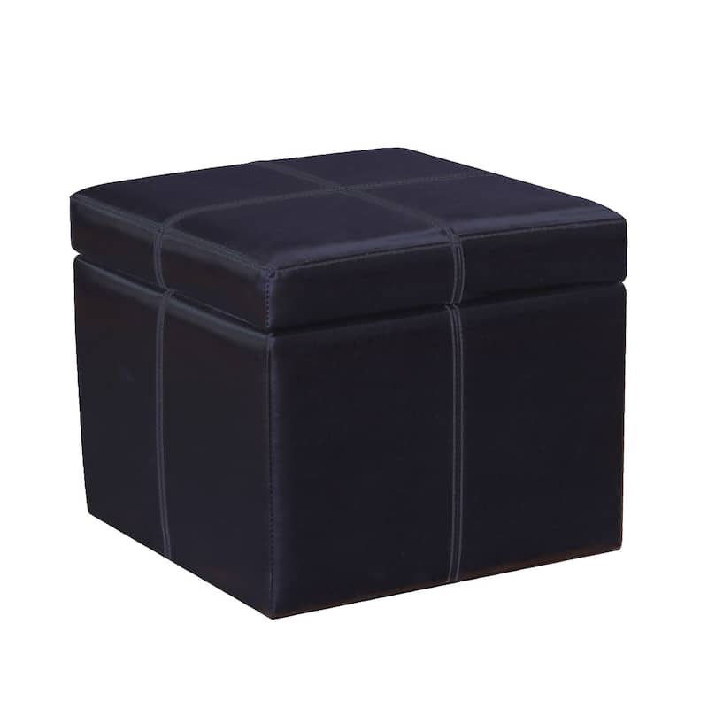 Adeco Bonded Leather Contrast Stitch Square Storage Ottoman Footstool