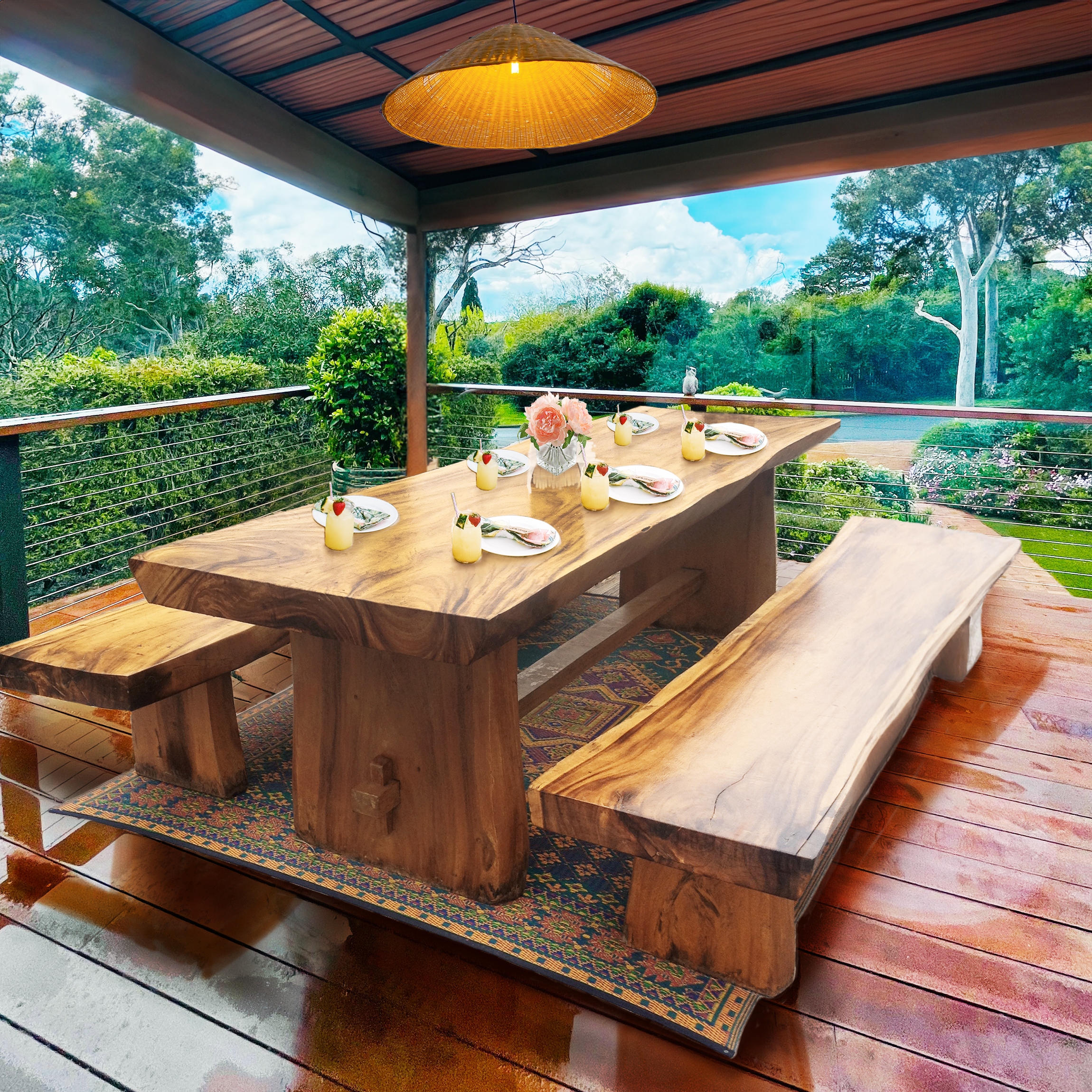 Chic Teak Suar Live Edge Unique Slab Dining Table - 98