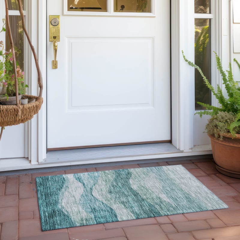 Machine Washable Indoor/ Outdoor Contemporary Waves Chantille Rug