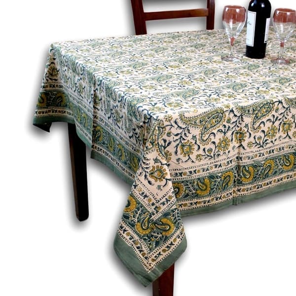 slide 2 of 7, Block Print Cotton Divine Floral Paisley Table Linen Collection
