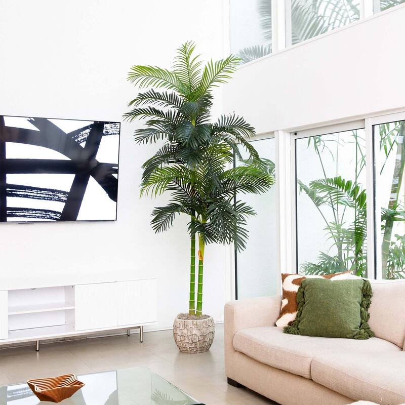 9' Artificial Double Golden Cane Palm Tree - Green