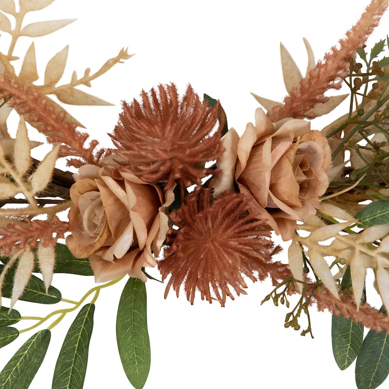 Fall Harvest Pale Roses with Foliage Artificial Wreath, 24-Inch, Unlit