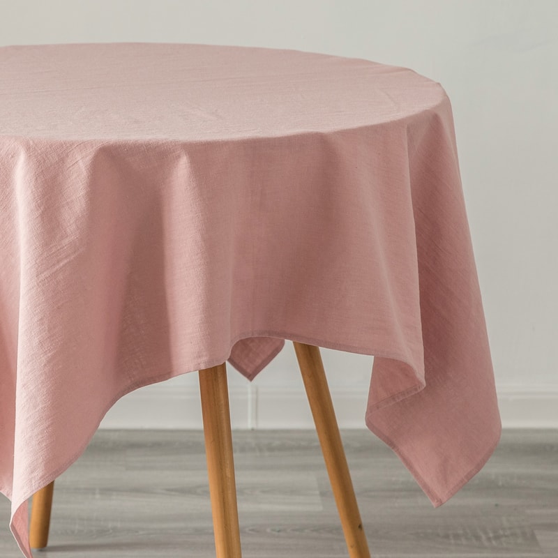 Deerlux 100% Pure Linen Washable Tablecloth Solid Color - 52 x 70 in. Pink